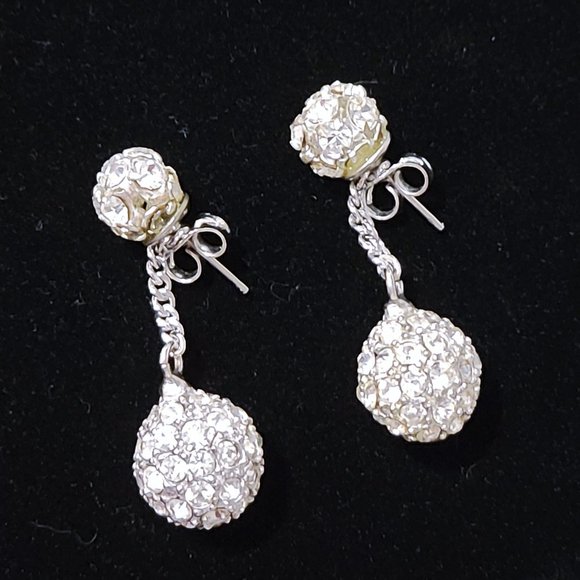 Rhinestone ball drop pierced earrings - Picture 1 of 2